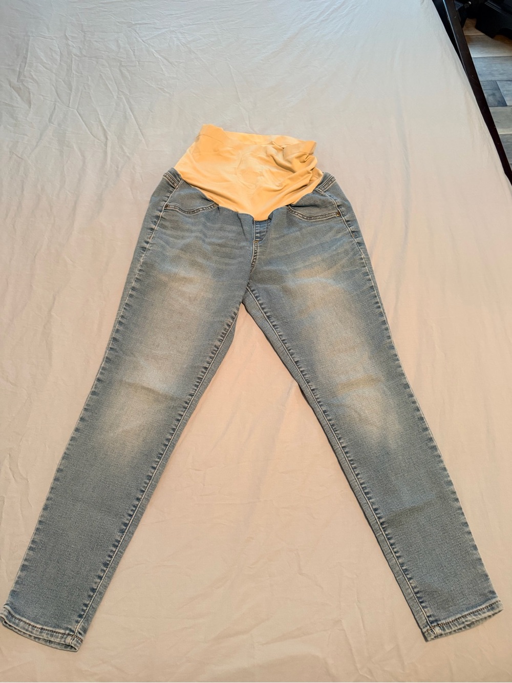 a:glow Light Blue Skinny Maternity Jeans with Cream Panel